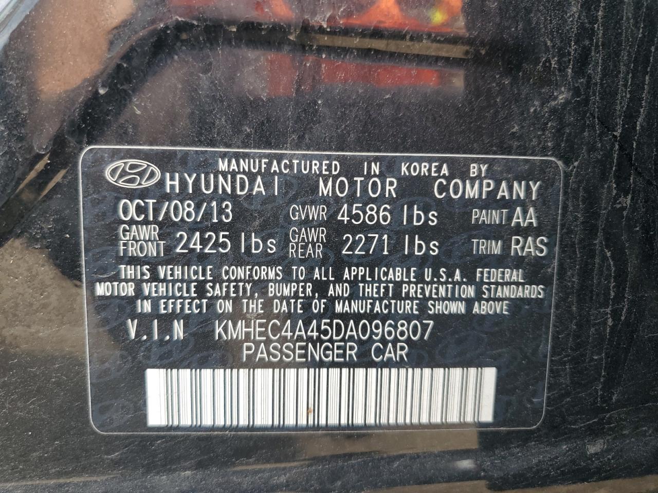 2013 Hyundai Sonata Hybrid VIN: KMHEC4A45DA096807 Lot: 64946035