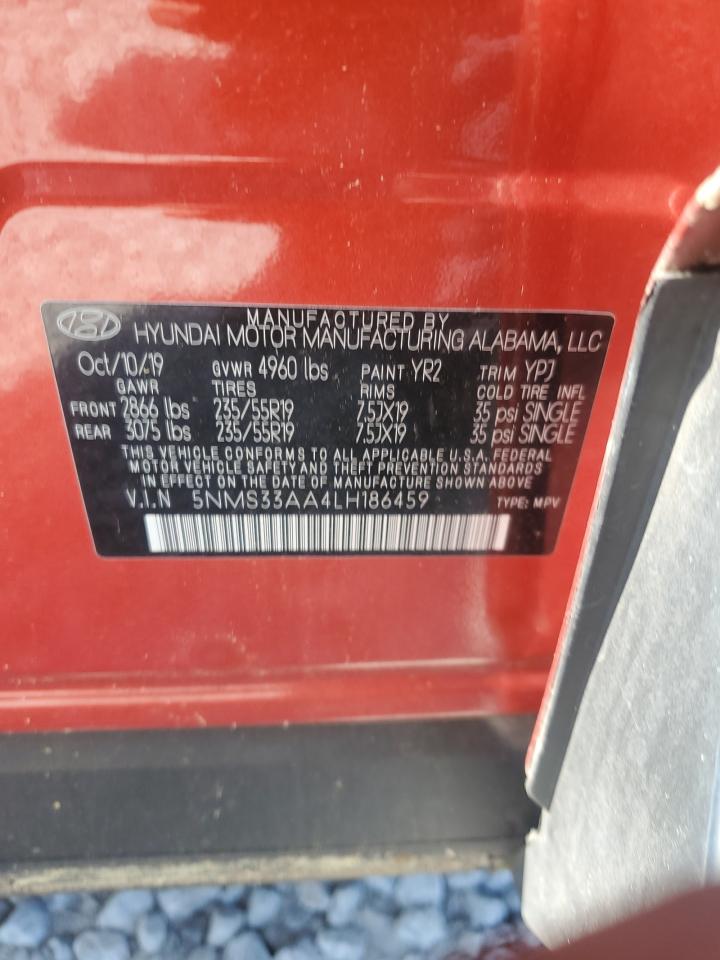 2020 Hyundai Santa Fe Sel VIN: 5NMS33AA4LH186459 Lot: 63046035