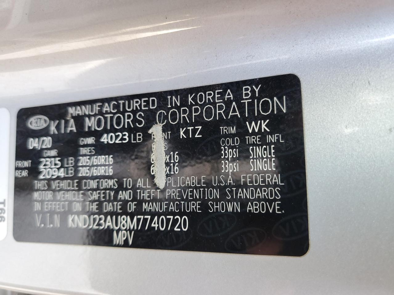 2021 Kia Soul Lx VIN: KNDJ23AU8M7740720 Lot: 62701785