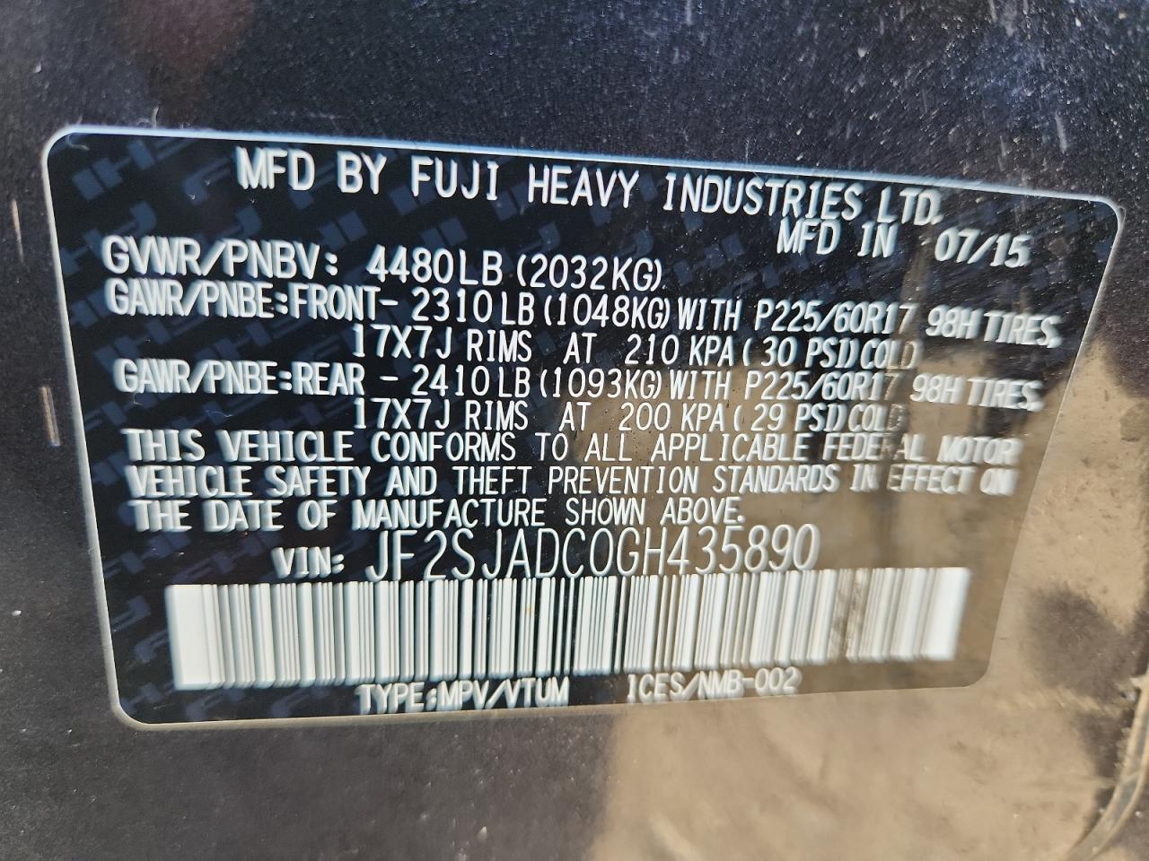 2016 Subaru Forester 2.5I Limited VIN: JF2SJAKCXGH458418 Lot: 63400625