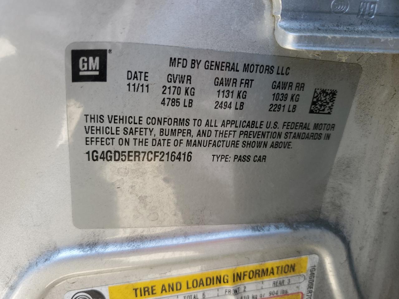 2012 Buick Lacrosse Premium VIN: 1G4GD5ER7CF216416 Lot: 66192725