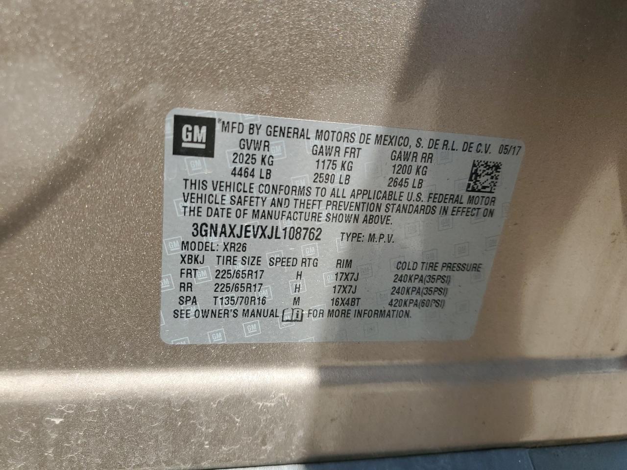 2018 Chevrolet Equinox Lt VIN: 3GNAXJEVXJL108762 Lot: 65326655
