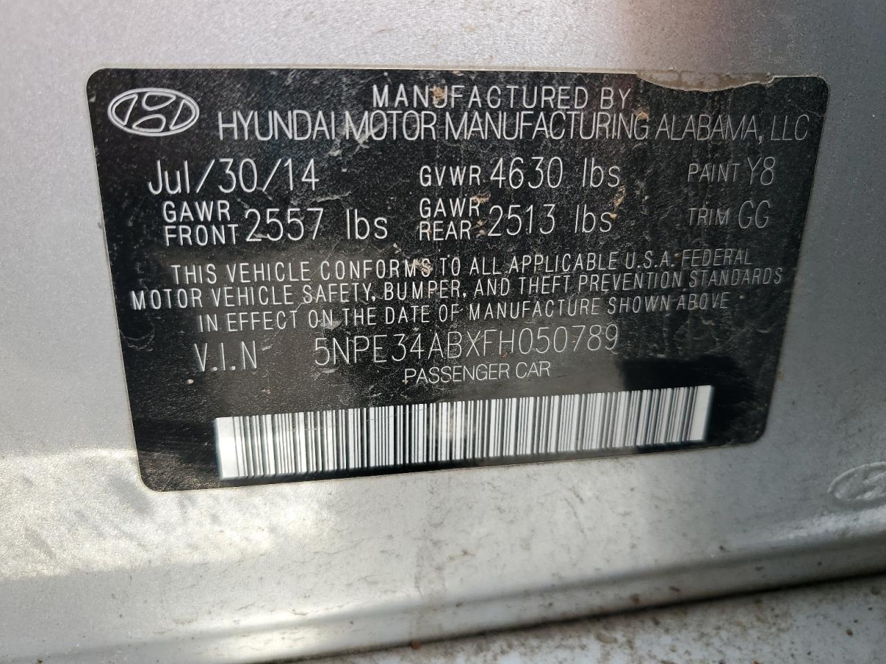 2015 Hyundai Sonata Sport VIN: 5NPE34ABXFH050789 Lot: 61665485