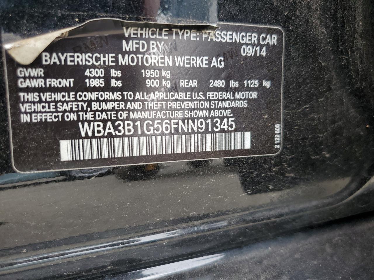 2015 BMW 320 I VIN: WBA3B1G56FNN91345 Lot: 64403085