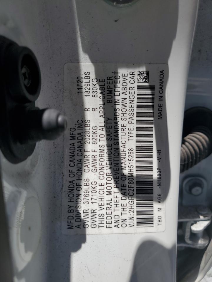 2021 Honda Civic Sport VIN: 2HGFC2F80MH515268 Lot: 65204995