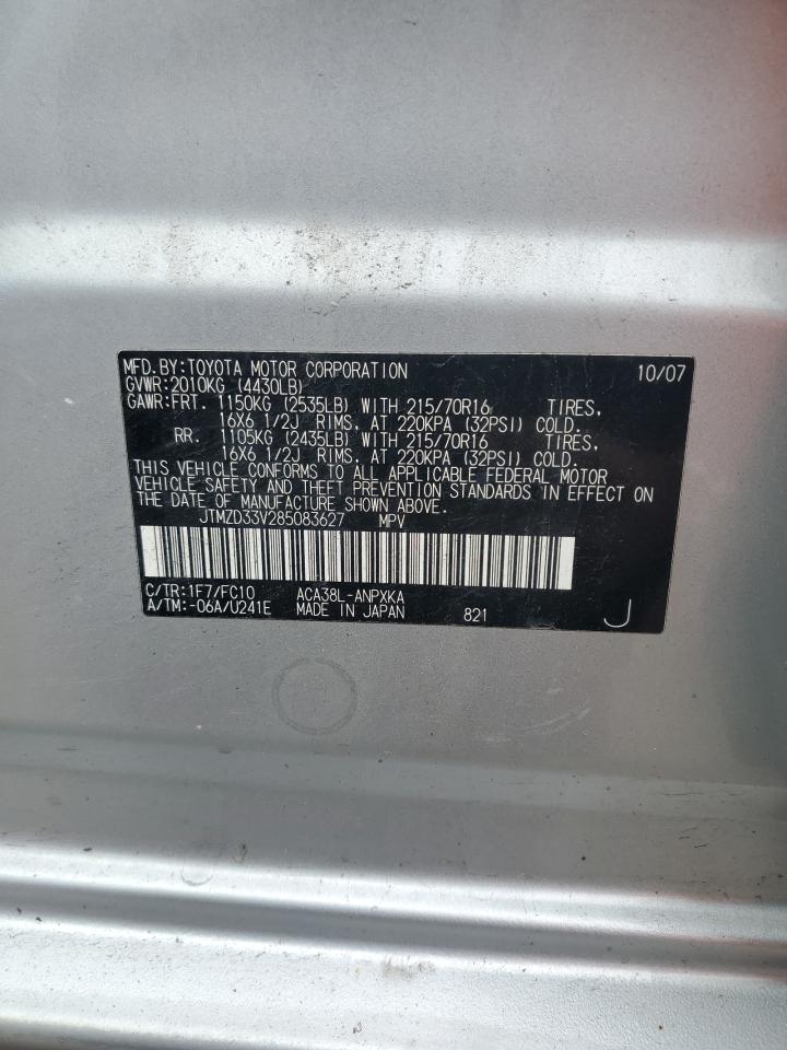 2008 Toyota Rav4 VIN: JTMZD33V285083627 Lot: 66662385