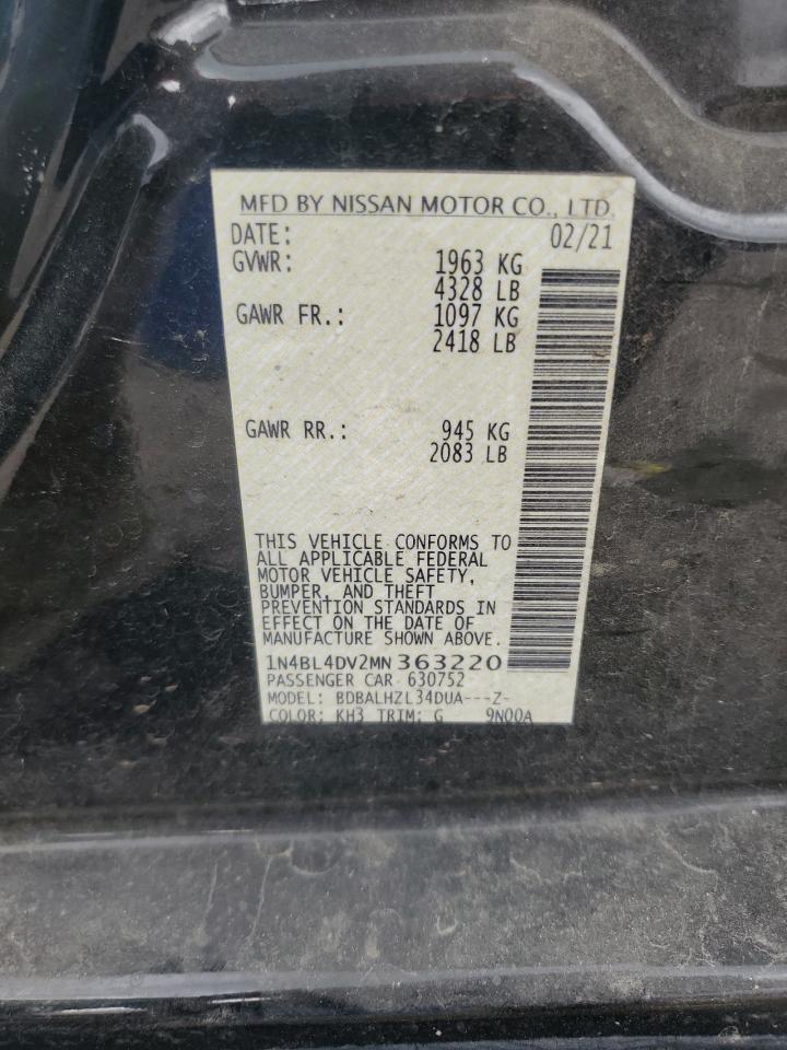 2021 Nissan Altima Sv VIN: 1N4BL4DV2MN363220 Lot: 65416965