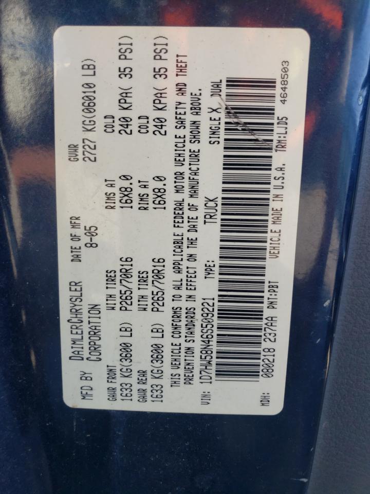 2006 Dodge Dakota Quad Laramie VIN: 1D7HW58N46S509221 Lot: 63466705