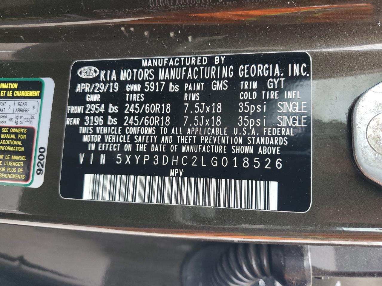 2020 Kia Telluride Ex VIN: 5XYP3DHC2LG018526 Lot: 65085165
