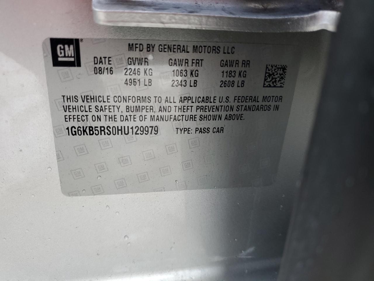 2017 Cadillac Ct6 VIN: 1G6KB5RS0HU129979 Lot: 64876525