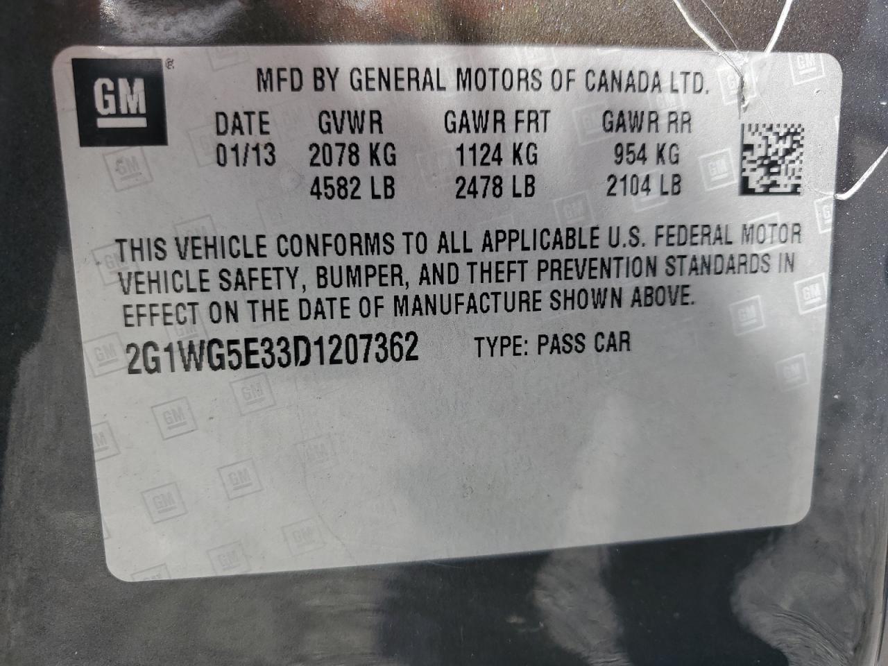 2013 Chevrolet Impala Lt VIN: 2G1WG5E33D1207362 Lot: 65633775