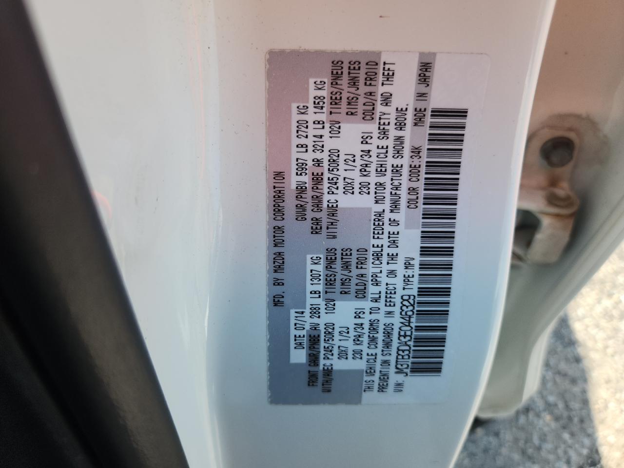 2014 Mazda Cx-9 Grand Touring VIN: JM3TB3DA3E0446329 Lot: 64068025