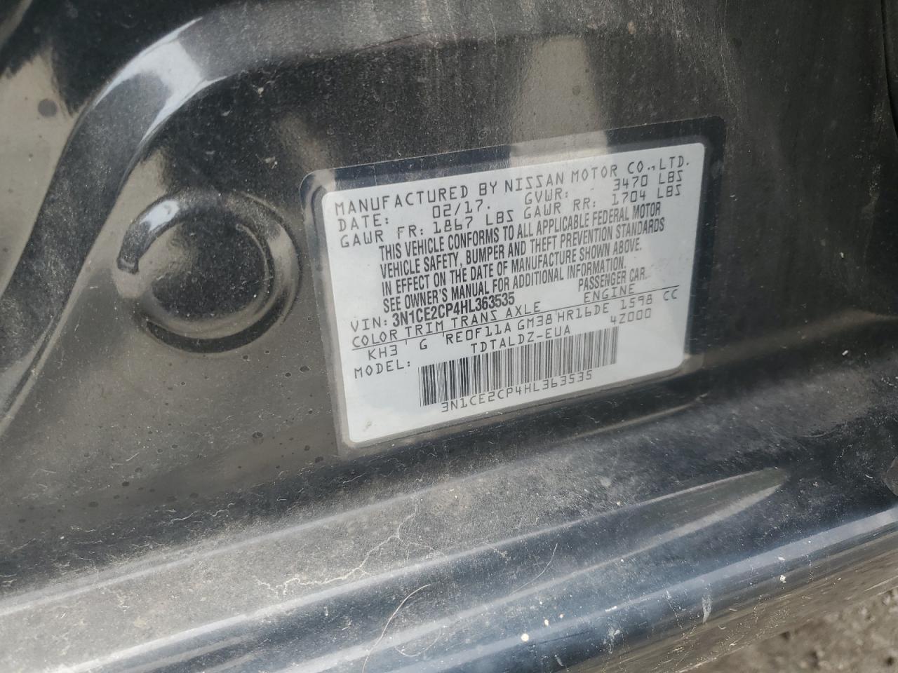 2017 Nissan Versa Note S VIN: 3N1CE2CP4HL363535 Lot: 65276255