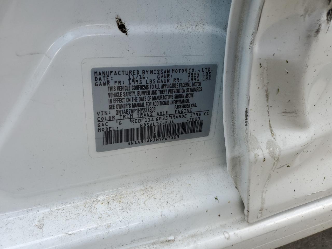 3N1AB7AP1HY227303 NISSAN SENTRA 2017