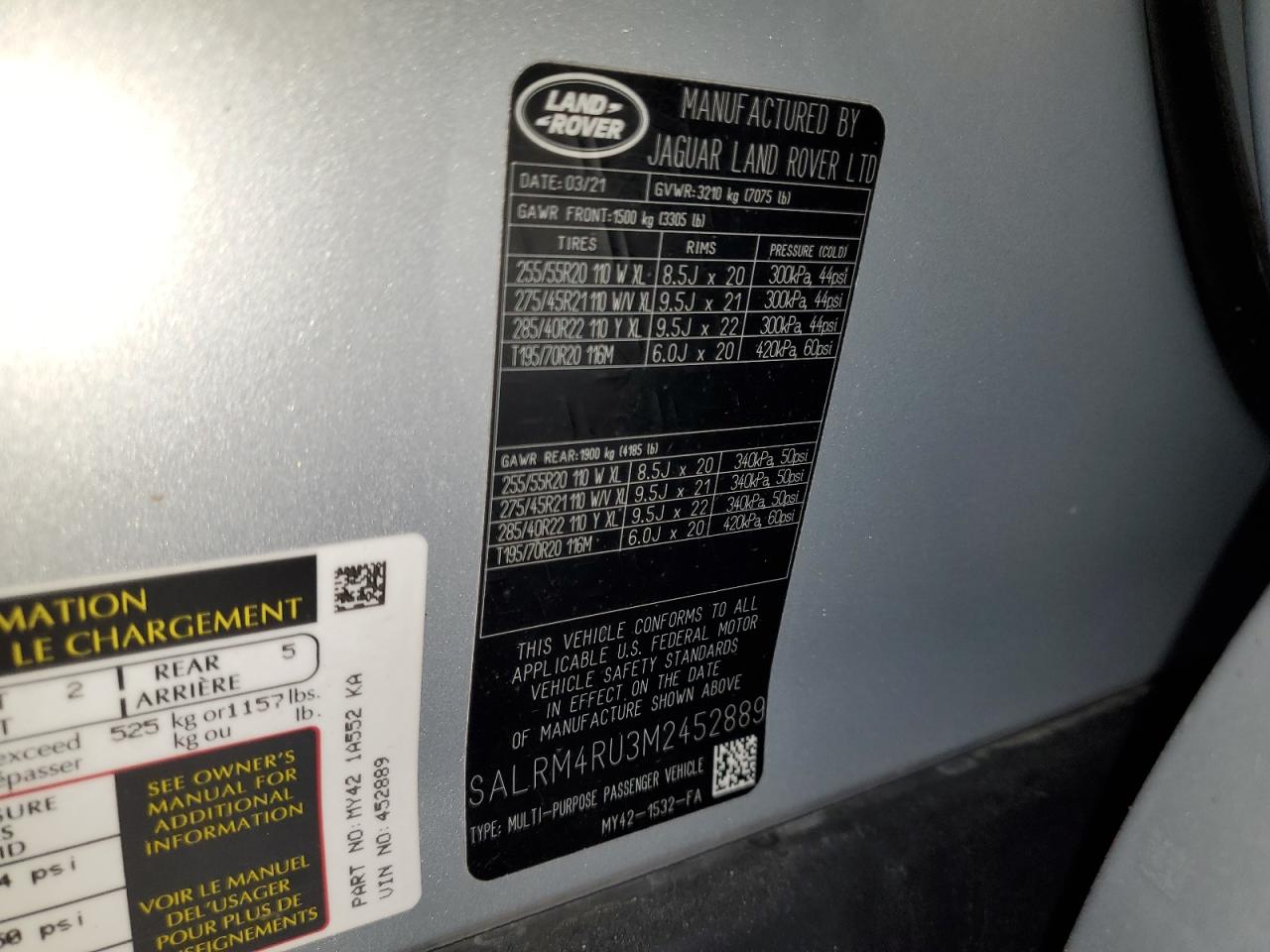 2021 Land Rover Discovery Hse R-Dynamic VIN: SALRM4RU3M2452889 Lot: 62674485