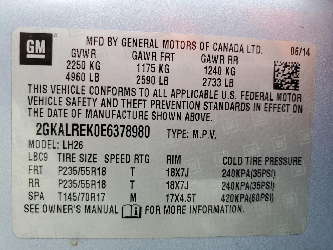 2014 GMC Terrain Sle VIN: 2GKALREK0E6378980 Lot: 65969465