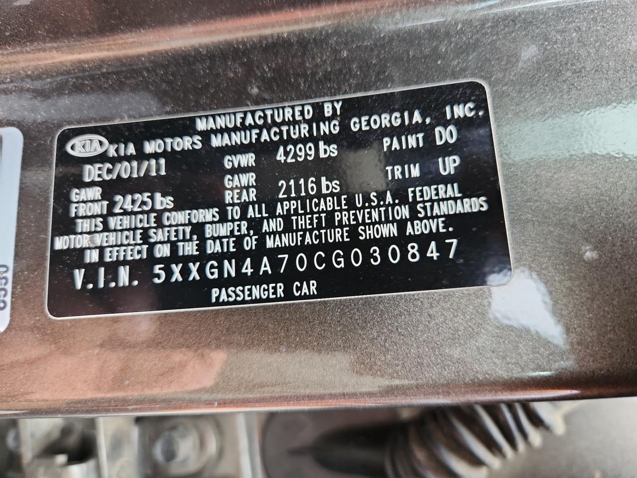 2012 Kia Optima Ex VIN: 5XXGN4A70CG030847 Lot: 63934135
