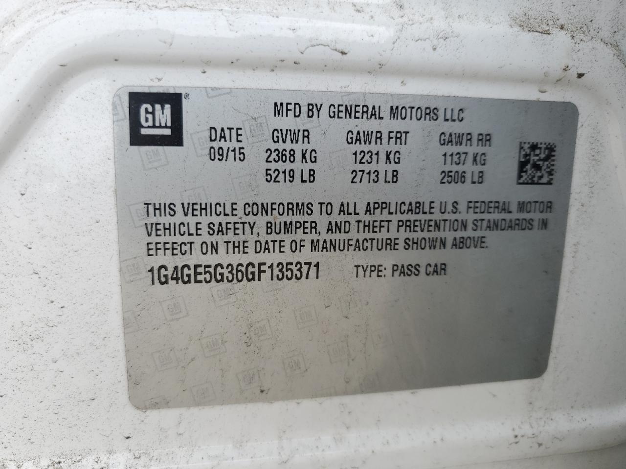 2016 Buick Lacrosse Premium VIN: 1G4GE5G36GF135371 Lot: 65119035