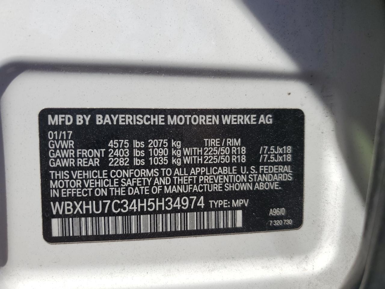 2017 BMW X1 Sdrive28I VIN: WBXHU7C34H5H34974 Lot: 64261365