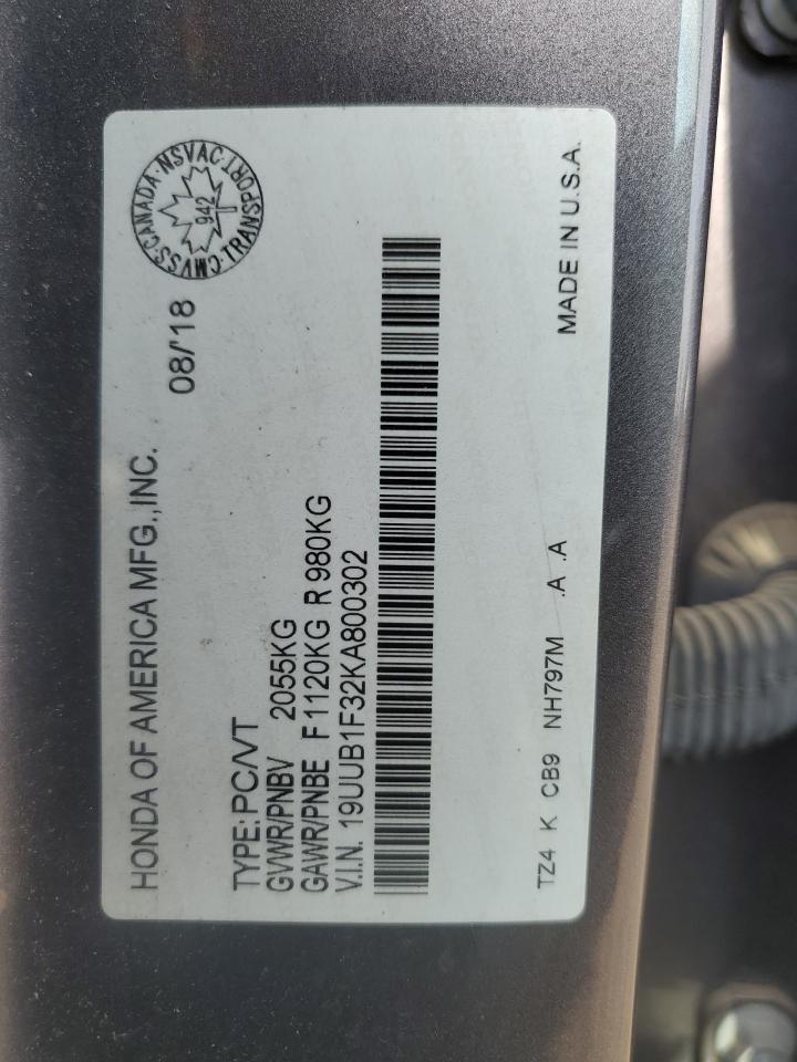 2019 Acura Tlx VIN: 19UUB1F32KA800302 Lot: 66272945
