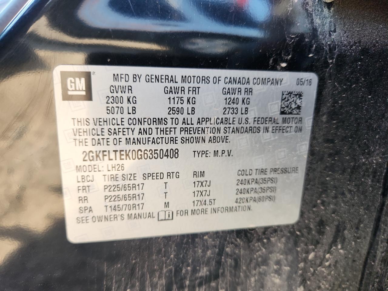 2016 GMC Terrain Sle VIN: 2GKFLTEK0G6350408 Lot: 62958475