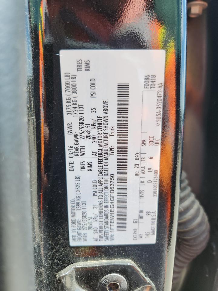 2016 Ford F150 Supercrew VIN: 1FTEW1EG1GFB63750 Lot: 64370765