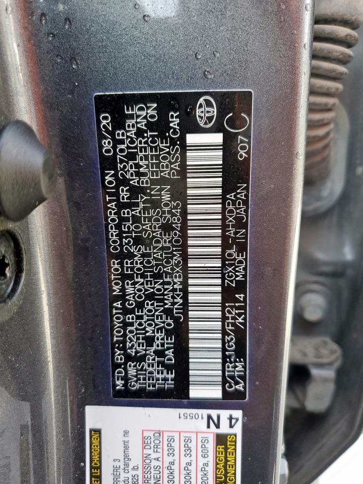 2021 Toyota C-Hr Xle VIN: JTNKHMBX3M1094843 Lot: 62183915