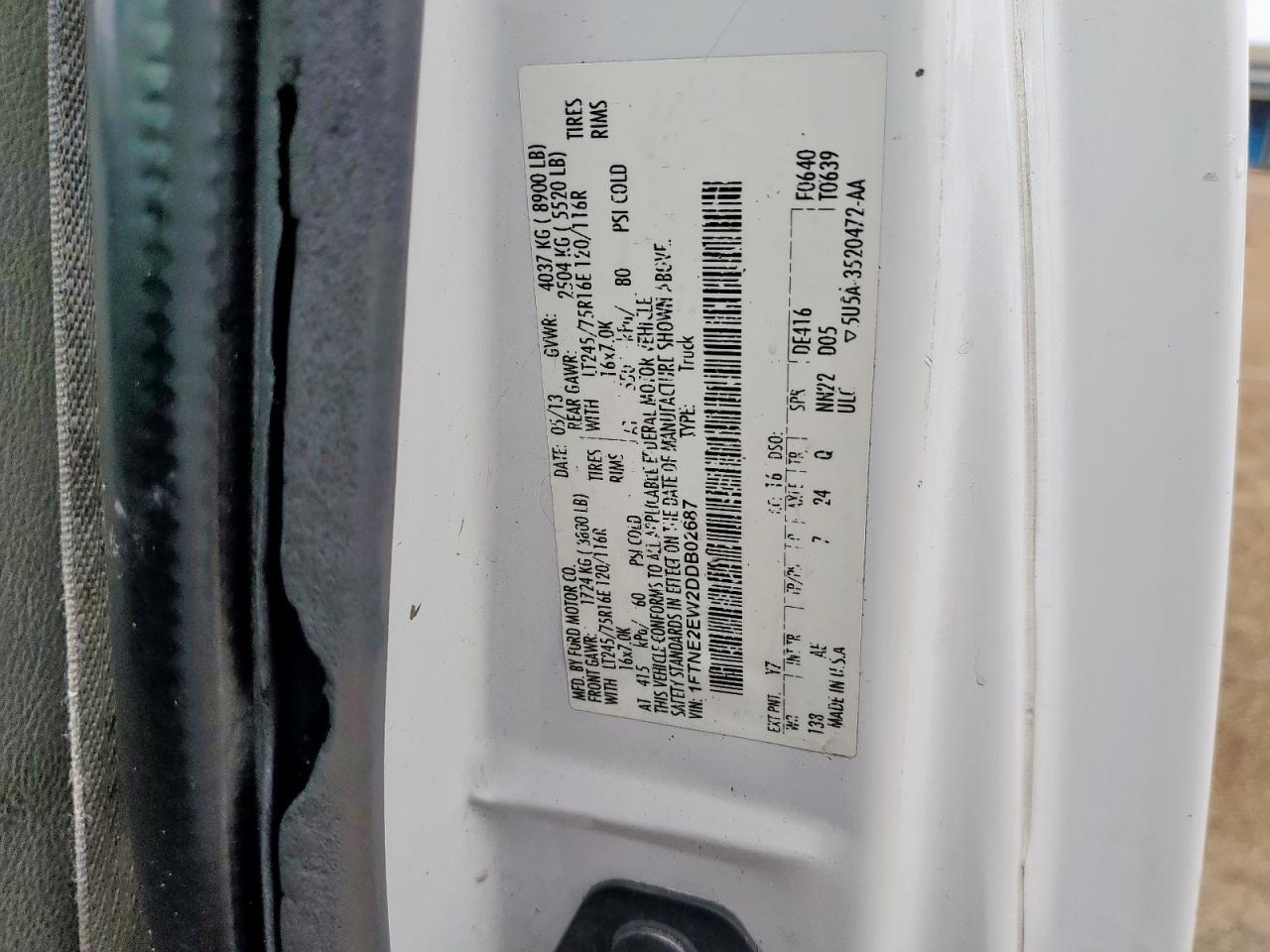 2013 Ford Econoline E250 Van VIN: 1FTNE2EW2DDB02687 Lot: 64266885