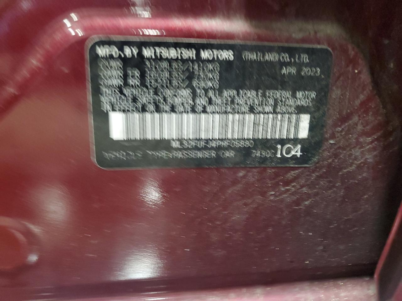 2023 Mitsubishi Mirage G4 Es VIN: ML32FUFJ4PHF05880 Lot: 64509705