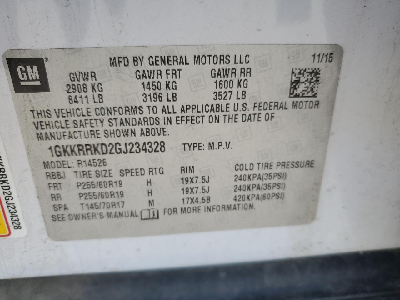 2016 GMC Acadia Slt-1 VIN: 1GKKRRKD2GJ234328 Lot: 65781715