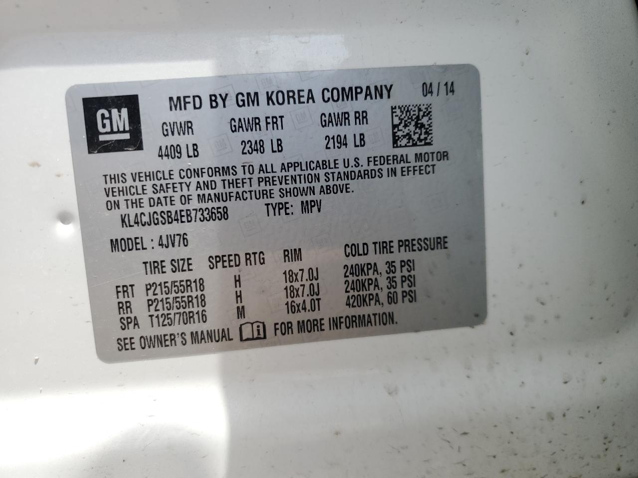 2014 Buick Encore VIN: KL4CJGSB4EB733658 Lot: 64656175