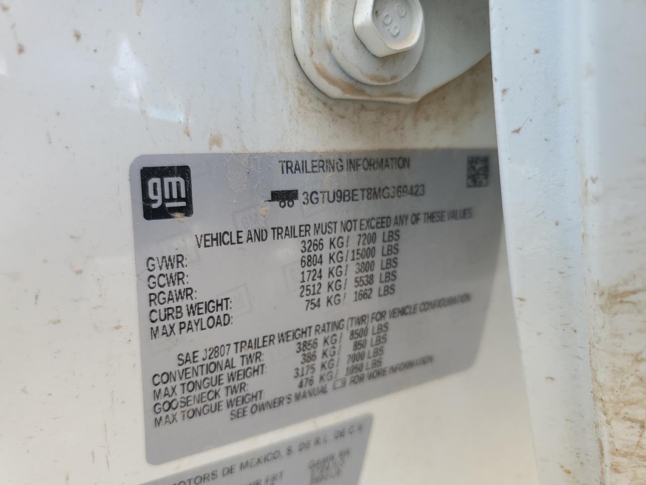 2021 GMC Sierra K1500 Sle VIN: 3GTU9BET8MG369423 Lot: 63906345