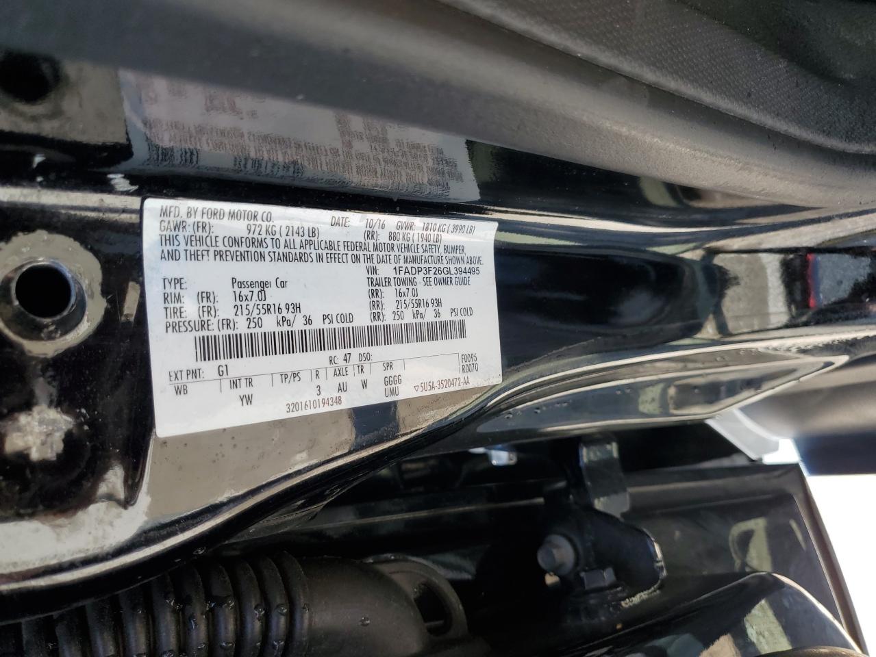 2016 Ford Focus Se VIN: 1FADP3F26GL394495 Lot: 63324225