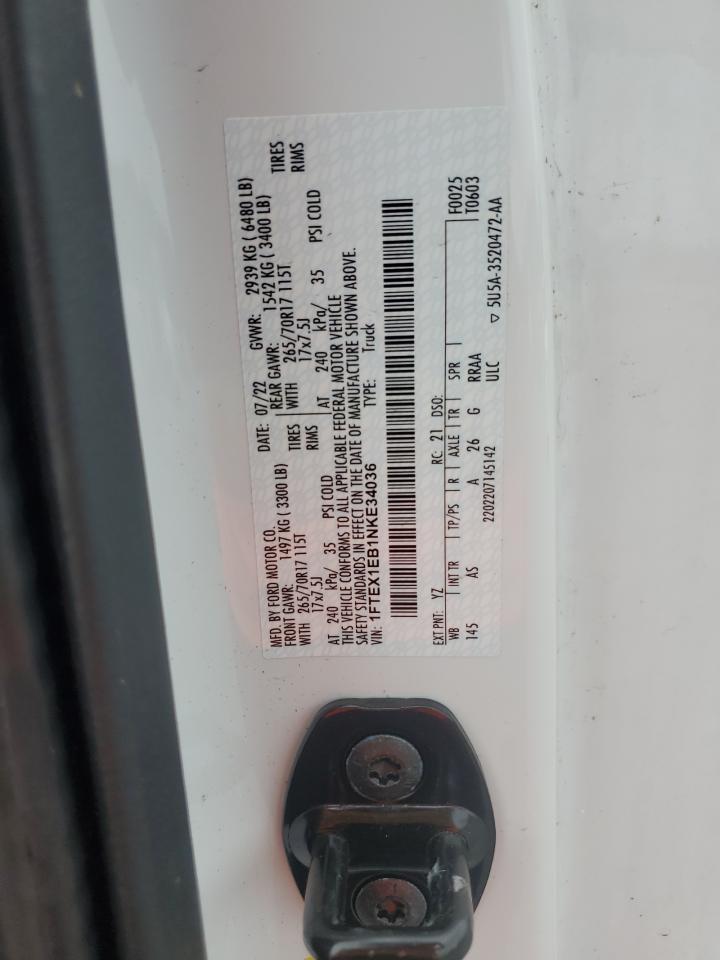 2022 Ford F150 Super Cab VIN: 1FTEX1EB1NKE34036 Lot: 63124865