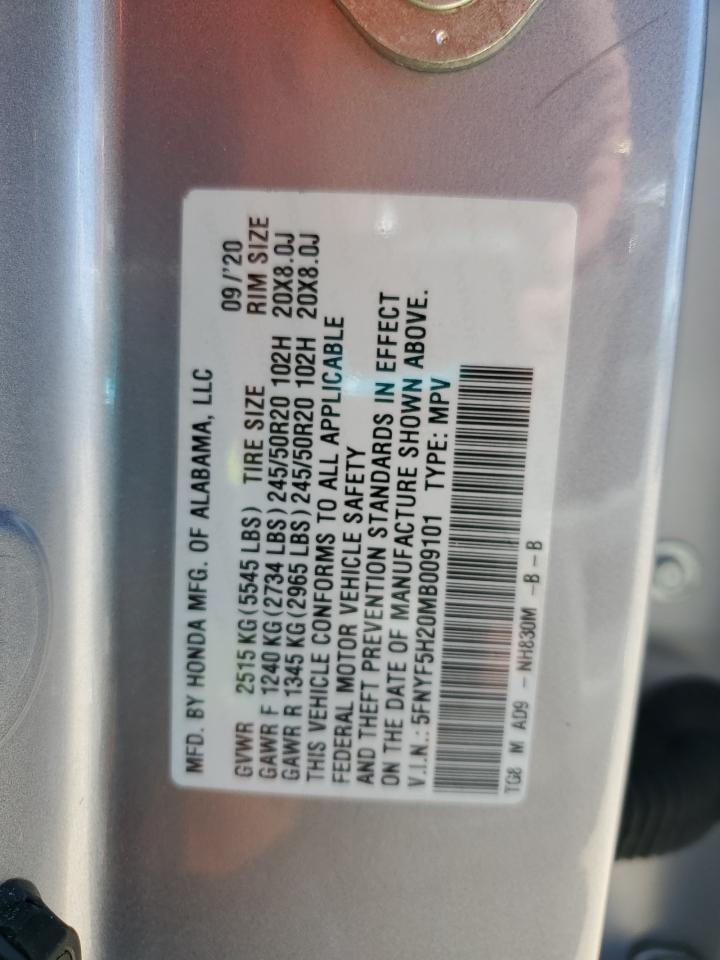 2021 Honda Pilot Se VIN: 5FNYF5H20MB009101 Lot: 65338015