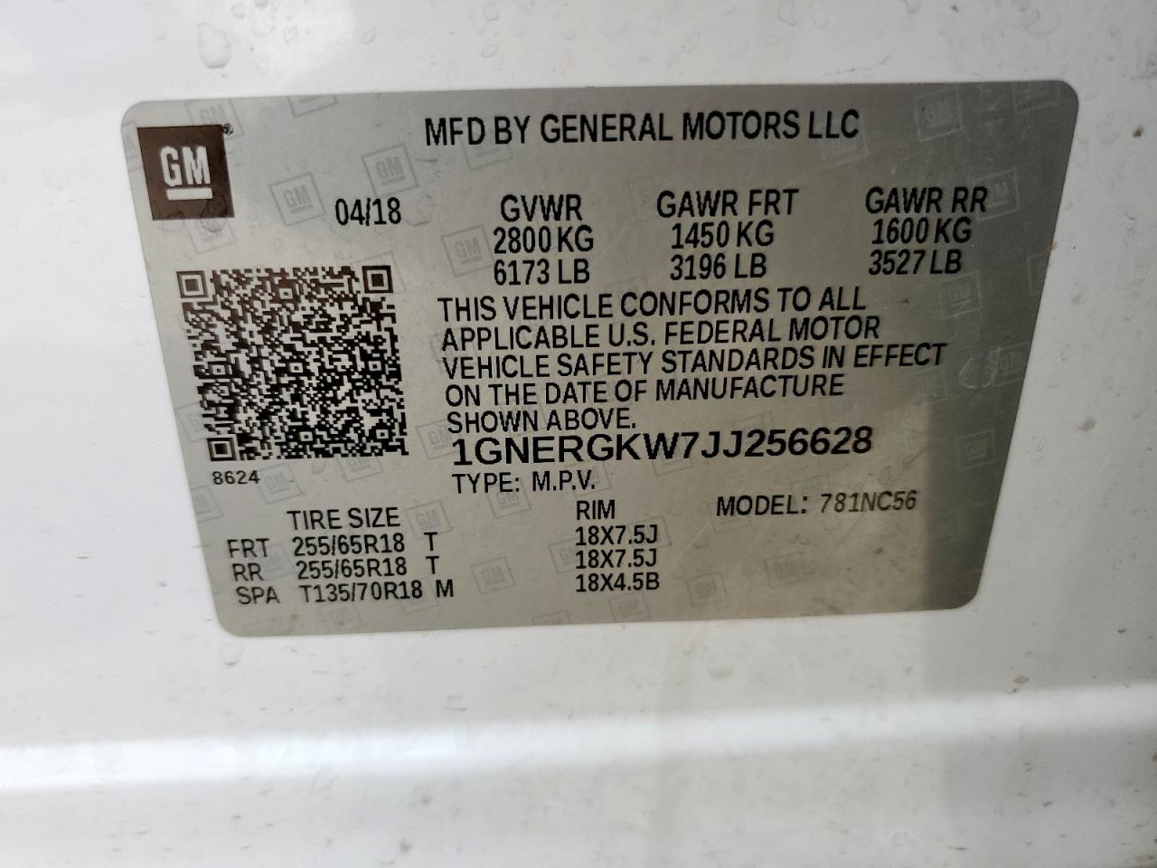 2018 Chevrolet Traverse Lt VIN: 1GNERGKW7JJ256628 Lot: 64112895