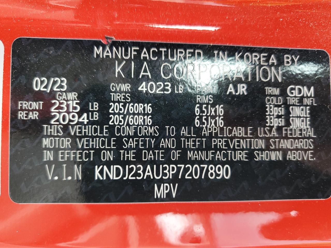 2023 Kia Soul Lx VIN: KNDJ23AU3P7207890 Lot: 65162355