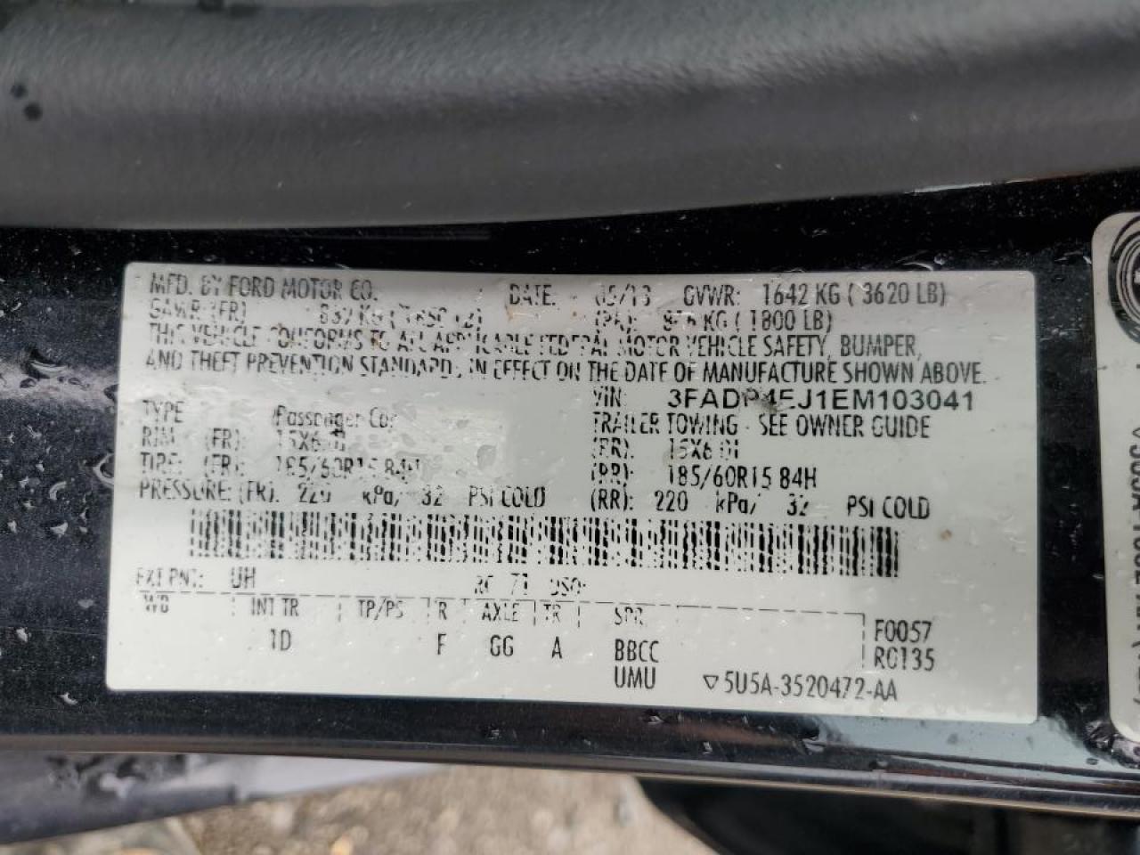 2014 Ford Fiesta Se VIN: 3FADP4EJ1EM103041 Lot: 63152675
