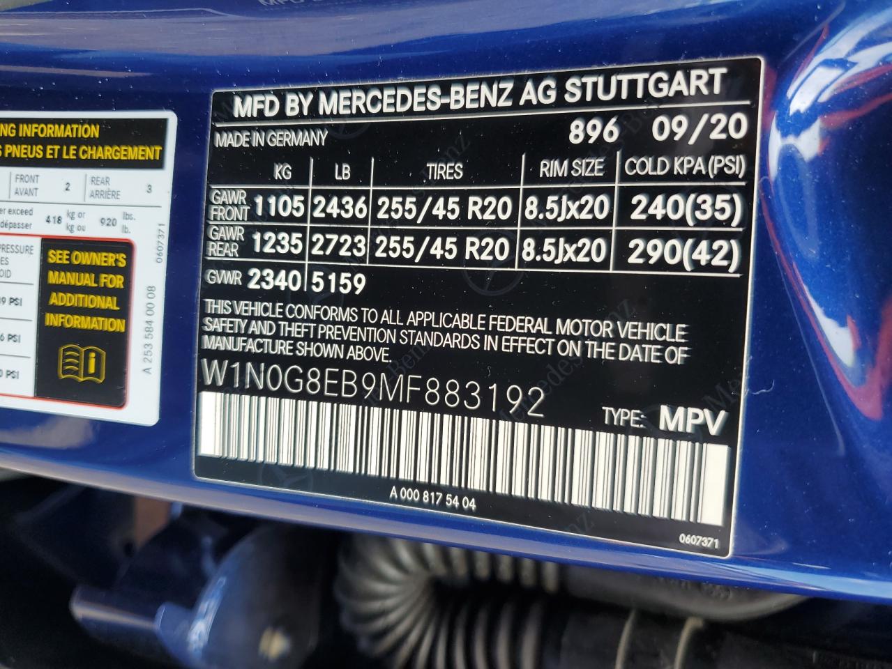 2021 Mercedes-Benz Glc 300 4Matic VIN: W1N0G8EB9MF883192 Lot: 63386065