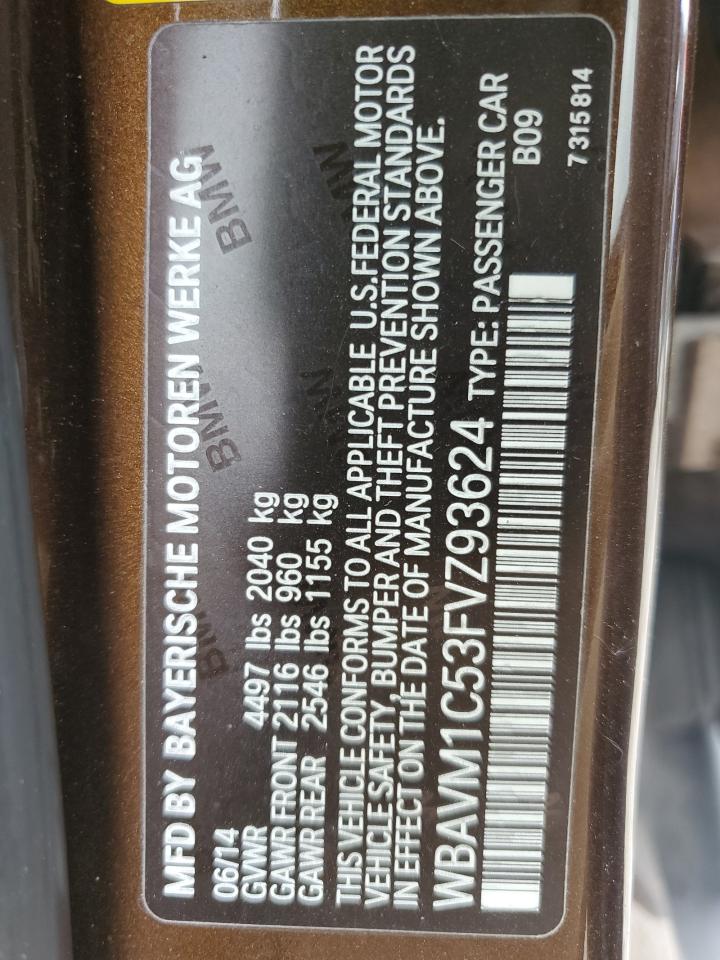 2015 BMW X1 Sdrive28I VIN: WBAVM1C53FVZ93624 Lot: 63219385