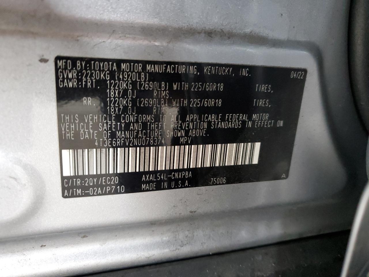 2022 Toyota Rav4 Xse VIN: 4T3E6RFV2NU078374 Lot: 65847535