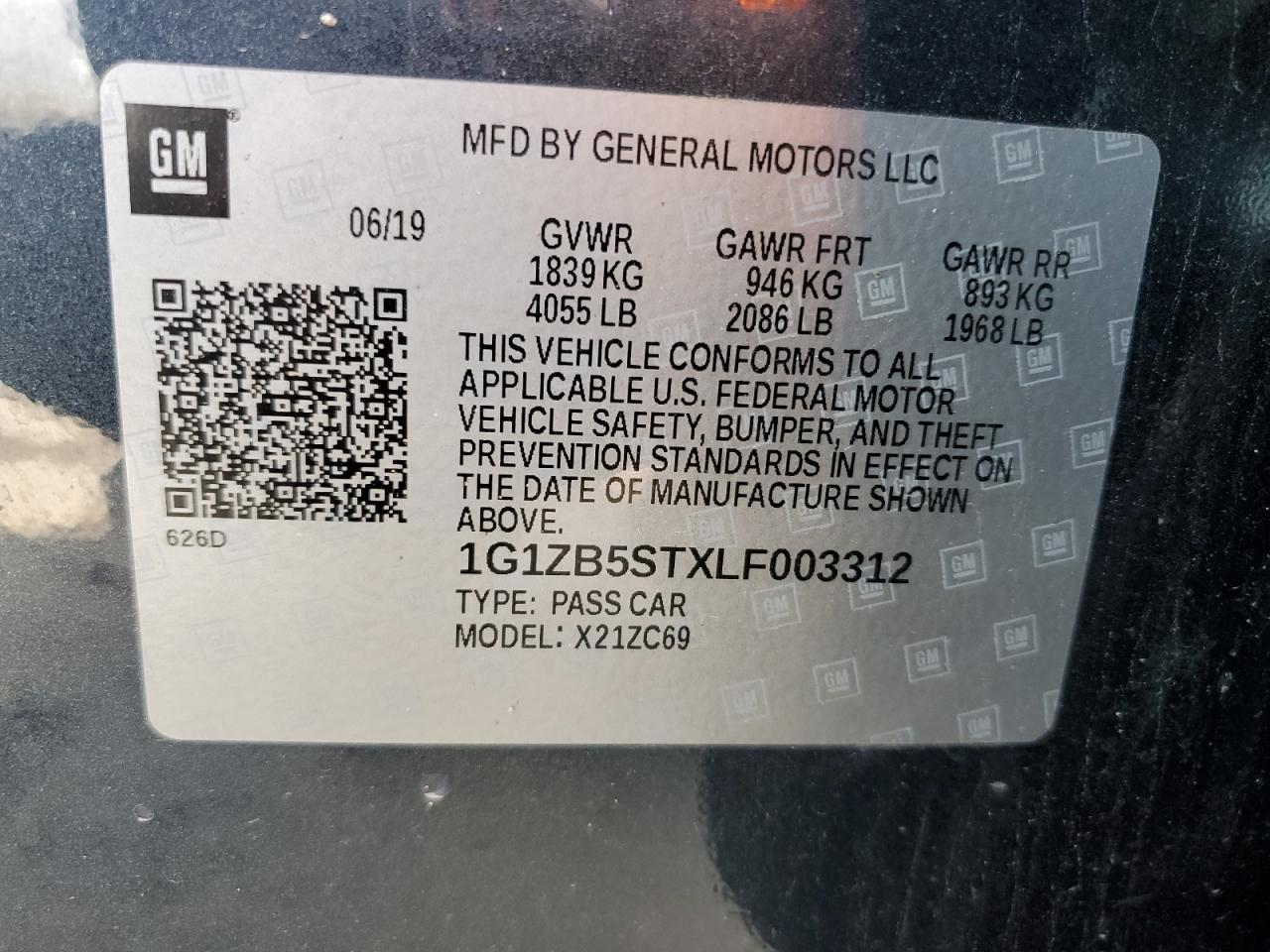 2020 Chevrolet Malibu Ls VIN: 1G1ZB5STXLF003312 Lot: 64840965