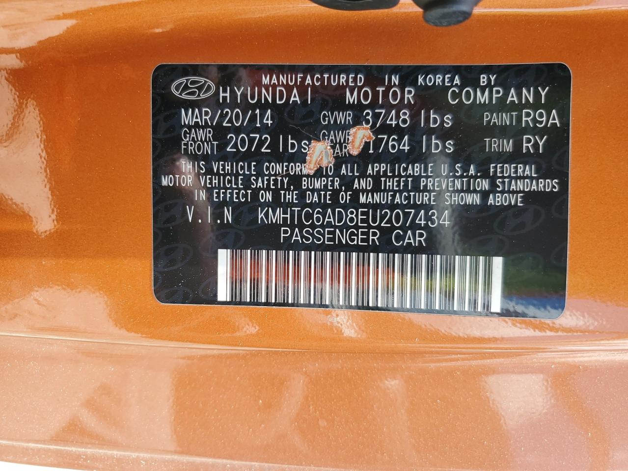 kmhtc6ad8eu207434 KMHTC6AD8EU207434 2014 Hyundai Veloster
