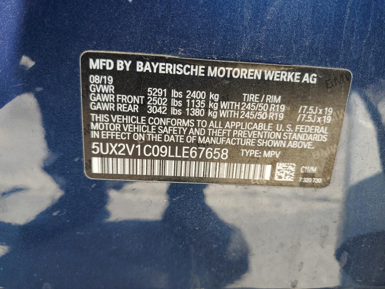 2020 BMW X4 xDrive30I VIN: 5UX2V1C09LLE67658 Lot: 64857485