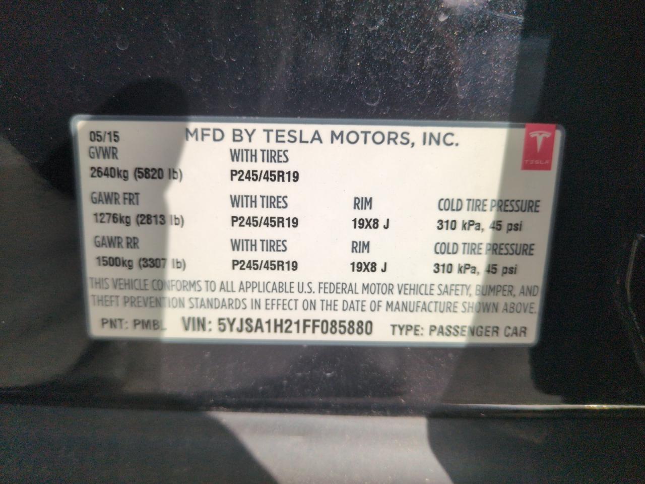 2015 Tesla Model S 85D VIN: 5YJSA1H21FF085880 Lot: 63669305