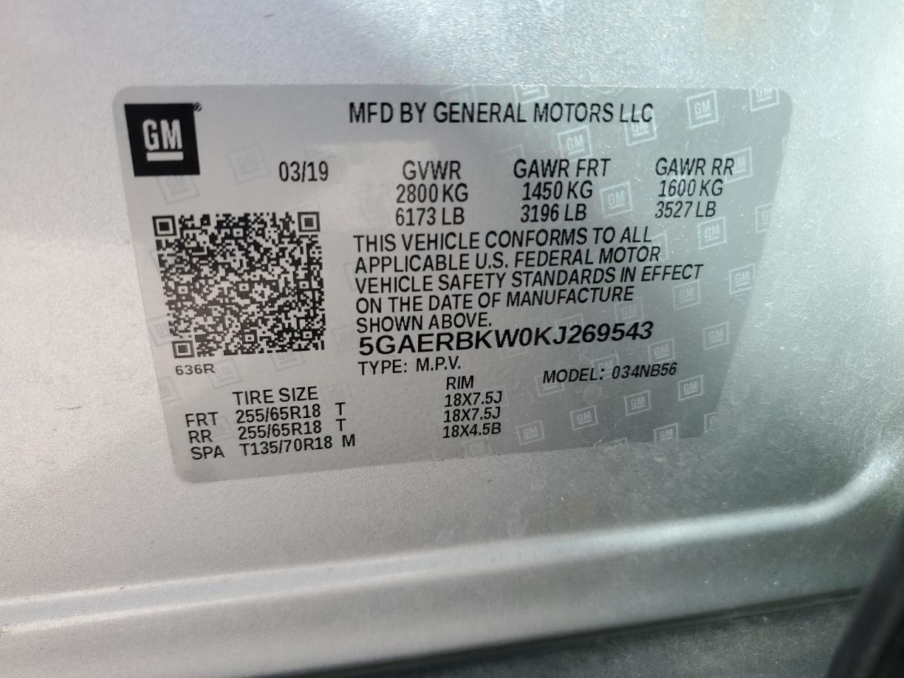 2019 Buick Enclave Essence VIN: 5GAERBKW0KJ269543 Lot: 64476805