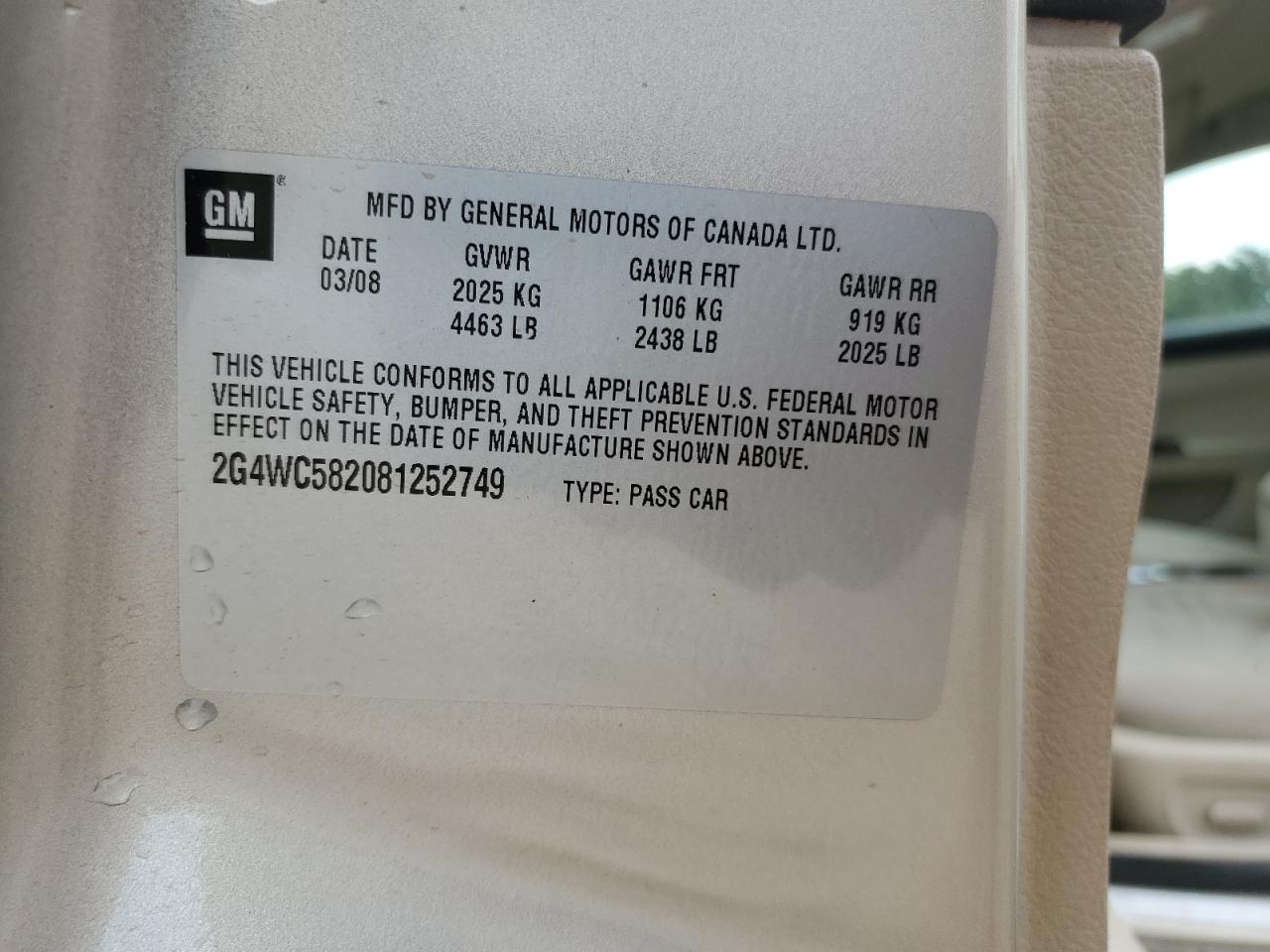 2008 Buick Lacrosse Cx VIN: 2G4WC582081252749 Lot: 66288725