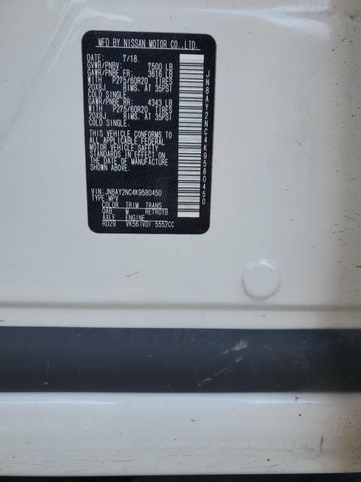 2019 Nissan Armada Sv VIN: JN8AY2NC4K9580450 Lot: 62729785