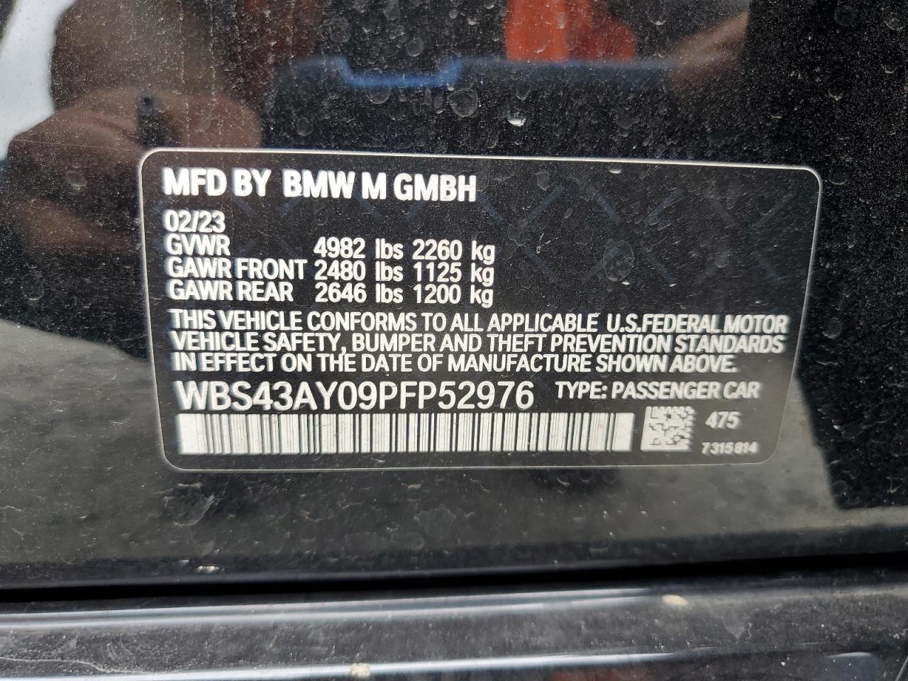 2023 BMW M3 Competition VIN: WBS43AY09PFP52976 Lot: 64076215