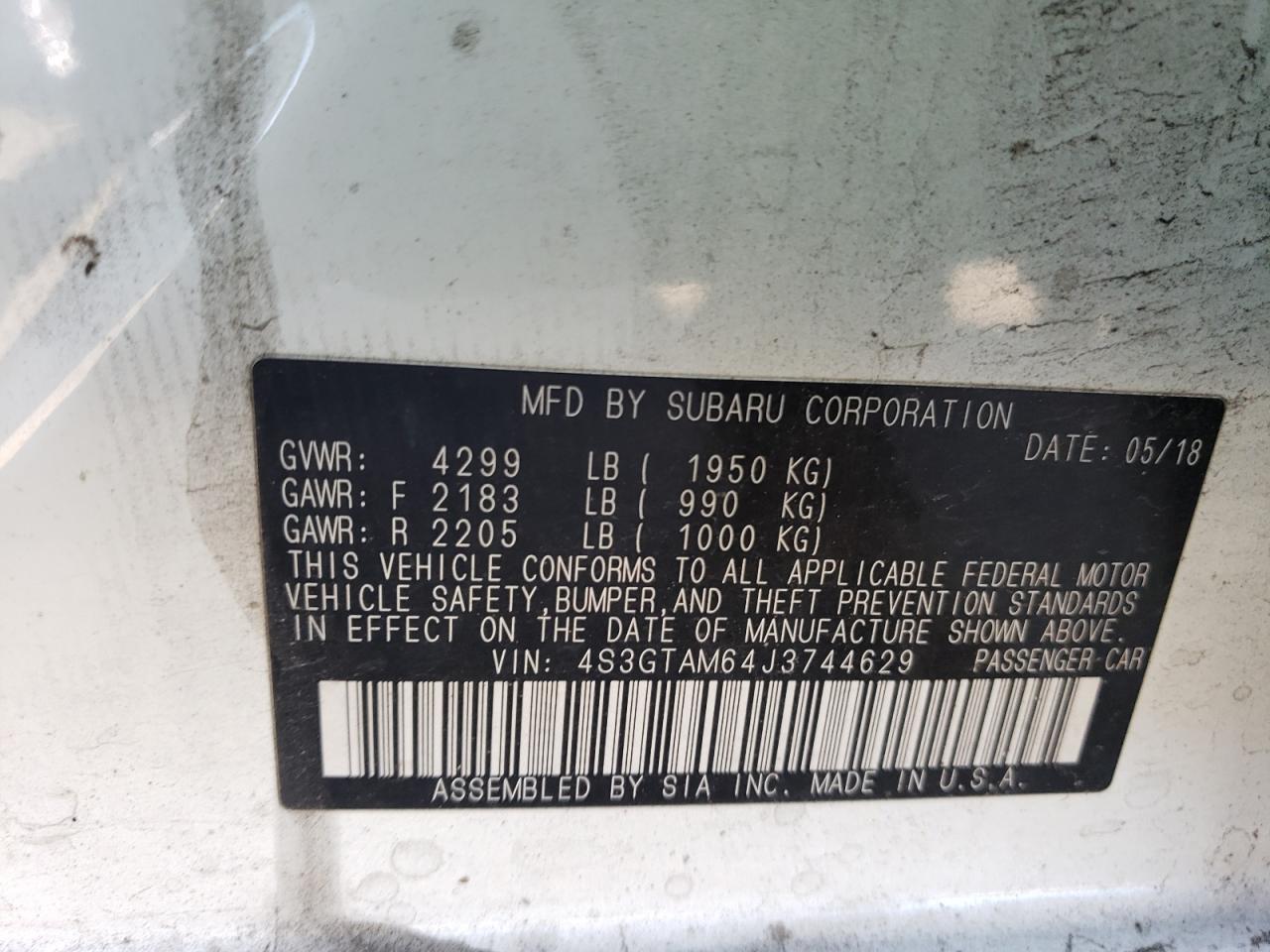 2018 Subaru Impreza Sport VIN: 4S3GTAM64J3744629 Lot: 64650395